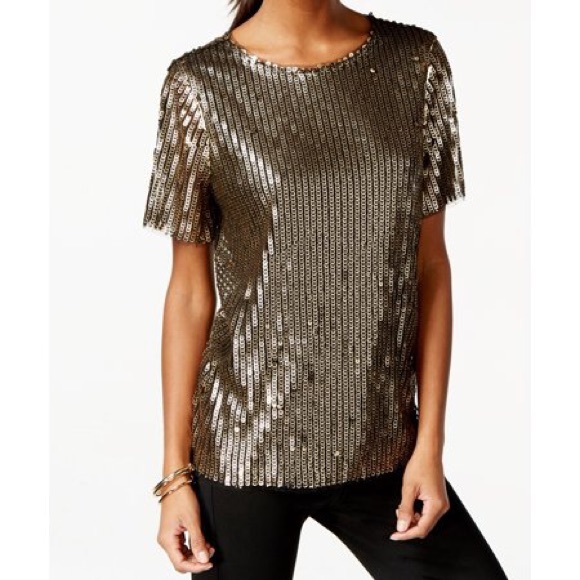Bar III Tops - [Bar lll] Black/Gold Sequin Blouse - Size Small